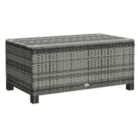 Outsunny - Table basse en rotin avec plateau en verre trempé pour jardin et terrasse extérieur, gris-Idéal pour une utilisation en intérieur ou en extérieur comme table basse