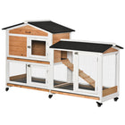 PawHut - Clapier à lapin en bois 62 po avec roues, enclos, bac, rampe, jaune-Cadre en bois de sapin massif et toit en asphalte conçus pour une utilisation en extérieur 