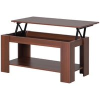 HOMCOM - Table basse moderne à plateau relevable convertible en bureau à thé - brun-Table basse chic et moderne adaptée pour le salon, la chambre, le bureau ou le dortoir