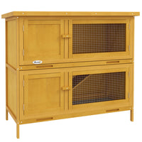 PawHut - Clapier en bois pour lapin avec 2 grandes rampes et plateaux pour la maison principale, jaune-Convient aux lapins, lapereaux, cochons d'Inde et autres petits animaux 