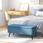 HOMCOM Linen Fabric Storage Ottoman Bench - Dark Blue-Flip-up lid with hinged design is convenient for daily use