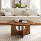 Modway Rivian Round 34" Coffee Table - Walnut-Adjustable Non-Marking Foot Caps