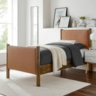 Modway Maven Twin Size Vegan Leather Upholstered Platform Bed - Tan Walnut-Vegan Leather