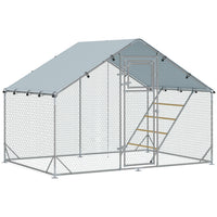 PawHut - Grand enclos à poules en métal avec couverture pour 6 à 8 poules - 9,8 pi L x 6,6 pi l x 6,4 pi H-Un espace spacieux de 65 pi² (6 m²) peut accueillir confortablement 6 à 8 poules 