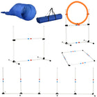Pawhut Outdoor Dog Agility Training Equipment 5-Piece Set-Variety of equipment types with high jump, tunnel, weave poles, square pause box, and adjustable jumping ring 