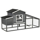 PawHut - poulailler en bois 79 po, maison pour poules d’extérieur grise-Comprend une maison surélevée, une cour extérieure et un pondoir 