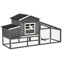 PawHut - poulailler en bois 79 po, maison pour poules d’extérieur grise-Comprend une maison surélevée, une cour extérieure et un pondoir 