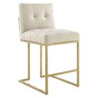 Modway Privy Upholstered Fabric Counter Stool - Gold Beige - Set of 2-Elegant Biscuit Tufting