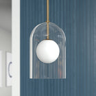 Hudson&Canal Sondre 8" Wide Double Layer Pendant with Glass Shade - Brass/White Milk/Clear-Handcrafted brass finish is applied to the metal base and down rod
