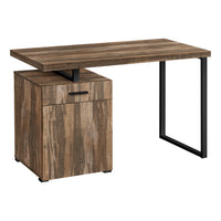 Monarch Specialties 7765 48" Computer Desk - Brown Reclaimed Left/ Right Facing-Computer desk with 1 drawer, 1 large storage compartment, and a thick-panel floating desktop in a medium brown reclaimed wood-look laminate
