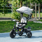 Qaba - Tricycle poussette 6 en 1 pour bébé avec panier et canopée - gris-Taille du siège : 10,2 po l x 13,4 po H (26l x 34H cm) 