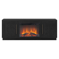 Hudson&Canal Tillman TV Stand with 26" Log Fireplace for TV's up to 75" - Black Grain-A transitional design accommodates TVs up to 75" for your entertaining space