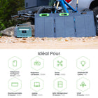 Yoshino - Générateur solaire portable à semi-conducteurs 330 W avec panneau solaire portable 100 W-SOLAIRE SANS LIMITE - Les panneaux solaires portables Yoshino sont dotés d'une technologie solaire leader sur le marché, de cellules solaires en silicium monocristallin avec un indice d'efficacité de 23 % permettant une conversion encore plus importante de l'énergie solaire. Ces panneaux sont également extensibles, vous pouvez acheter plusieurs panneaux et les relier entre eux pour augmenter la capacité énergé