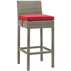 Modway - Conduit Terrasse extérieure Rotin en osier Tabouret de bar - Gris clair Rouge - Ensemble de 2-Cadre en aluminium revêtu en poudre