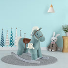 Qaba - Cheval à bascule en peluche sur rockers en bois - bleu-Cadre solide en acier pour conserver la forme 