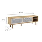 Modway Kurtis 60" TV Stand - Oak-Metal Mesh Sliding Doors