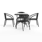 Flash Furniture 28" Square Glass Metal Table with Black Rattan Edging & 4 Black Rattan Stack Chairs-Top Size: 28" Round