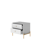 Manhattan Comfort Jasper 25.15" Modern Nightstand 2-Piece Set - White Gloss-Steel Legs Brushed with Gold Finish for Style and Durability