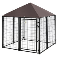 PawHut Outdoor Welded Wire Steel Fence Dog Kennel - 4.6' x 4.6' x 5' - Black-8 solid wire sheets and steel frame enhance stability and ensure a daily use 