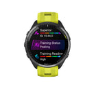 Garmin - Forerunner 965, lunette en titane DLC gris carbone avec boîtier noir et bracelet en silicone jaune/noir-Planifiez une strategie de course avec des entraînements quotidiens personnalises en fonction de la course et du parcours que vous saisissez dans l'application Garmin Connect, puis affichez le widget de course sur votre montre ; les entraînements quotidiens suggeres s'adaptent apres chaque course pour correspondre à la performance et à la recuperation