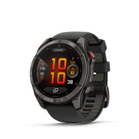 Garmin fēnix 8 Pro Multisport GPS Smartwatch - 51 mm - Carbon Grey DLC Titanium with Black/Pebble Grey Silicone Band-RUGGED BY DESIGN - Built to endure, this premium design is dive-rated and features leakproof buttons, a metal sensor guard cover and a bright 1.4" AMOLED display with a scratchresistant lens and titanium bezel — so it can go places your phone can’t. It’s tested to U.S. military standards for thermal, shock and water resistance.