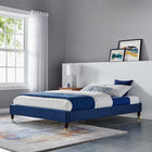 Modway Harlow Performance Velvet Queen Platform Bed Frame - Navy-Wood Legs With Gold Metal Sleeves