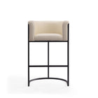 Manhattan Comfort - Cosmopolitan tabouret de bar moderne du milieu du siècle de 23,7" en similicuir crème et noir-Conception ouverte en demi-cercle avec finition arrière serrée