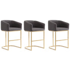 Manhattan Comfort - Louvre tabouret de comptoir mi-siècle moderne en similicuir gris et or titane, lot de 3-Tabouret de comptoir moderne du milieu du siècle avec dossier, parfait pour une utilisation au bar et dans la cuisine