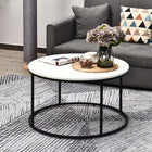 HOMCOM - Table basse ronde en bois au design moderne - blanc-Plateau de couleur bois blanc, lignes élégantes avec une finition noire