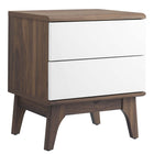 Modway Envision 2-Drawer Nightstand - Walnut White-Retro Modern Nightstand