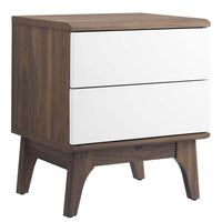 Modway Envision 2-Drawer Nightstand - Walnut White-Retro Modern Nightstand