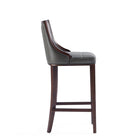 Manhattan Comfort Fifth Avenue 19" Traditional Faux Leather Upholstered Barstool - Pebble Grey-Includes Footrest Base