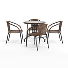 Flash Furniture 28" Round Glass Metal Table with Dark Brown Rattan Edging & 4 Dark Brown Rattan Stack Chairs-Top Size: 28" Round