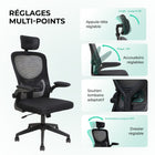MotionGrey - Chaise de bureau ergonomique MC2 - Assise en mousse haute densité avec accoudoirs relevables - Noir-8