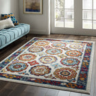 Modway Entourage Odile Distressed Floral Moroccan Trellis Area Rug - 5 ft W x 8 ft L - Ivory Blue Red Orange Yellow-Tight Low Pile Weave