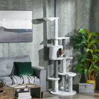 PawHut 89" - 100 Floor-To-Ceiling Cat Tree with Anti-tip Kit - Grey-Soft plush covering provides comfort during rest and playtimes 