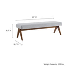 Modway Lyra 63" Fabric Upholstered Bench - Light Grey-Padded Seat