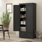 HOMCOM 69" H Tall Kitchen Storage Cabinet with Adjustable Shelves - Black-Anti-tipping design ensures enhanced safety 
