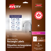 Avery Removable Vinyl Film Rectangle Labels - 8" x 10-1/2" - White - 8 Labels-White Vinyl Label