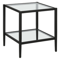 Hudson&Canal - Table d'appoint carrée Hera 50 cm de large avec étagère en verre - Bronze noirci-Un design contemporain moderne pour votre salon, votre chambre et plus encore