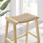 Modway - Saoirse Tabouret de bar en bois de corde tressée - Naturel naturel - Ensemble de 2-Appuie-pieds et supports latéraux
