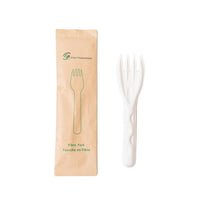 Eco-Packaging - Fourchette en fibre de canne à sucre enveloppée dans un emballage écologique - 5,5 po - paquet de 500-Fabriqué à partir de fibres de canne à sucre compostables