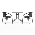 Table carrée de 28 po en verre et en métal, bordure en rotin noir et 2 chaises empilables en rotin noir (TLH-073SQ-037BK2-GG)-4