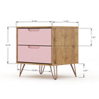 Manhattan Comfort - Rockefeller commode haute et table de chevet style milieu du siècle - nature et rose poudré - ensemble de 2-Comprend des tiroirs spacieux avec un mécanisme de glissement simple de 0,75