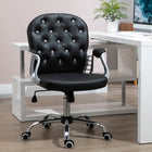 Vinsetto Faux Leather Office Chair with Button Tufted Backrest and Arms - Black-Button-tufted back with decorative plastic crystals adds a touch of elegance