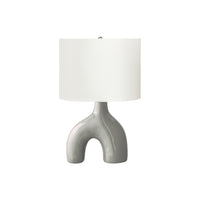 Monarch Specialties 25" H Contemporary Table Lamp - Grey Ceramic / Ivory / Cream Shade-A contemporary and stylish 25"H table lamp featuring a unique two-leg shape light grey ceramic base, topped with a classic ivory fabric shade and a round silver metal finial
