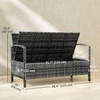 Outsunny - Banc de rangement extérieur en osier avec espace de rangement et coussin pour outils de jardin, balcon, arrière-cour, piscine, gris-Coussin d'assise doux pour plus de confort, avec accoudoirs et dossier pour le soutien du corps