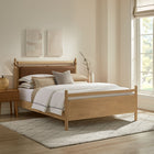 Modway Leni King Size Vegan Leather and Wood Platform Bed Frame - Light Oak Canyon-Faux Leather Upholstered Pillow
