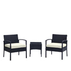 Manhattan Comfort Noli Modern Patio 2-Person Seating Group 3-Piece Set with End Table - Black/Cream-Modern 3-Piece Outdoor Patio Set with 2 Armchairs and 1 End Table