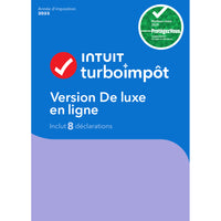 TurboImpôt Version De Luxe en ligne 2025 - 8 Déclarations - Français - En ligne-Idéal pour les particuliers, les couples et les familles qui demandent des déductions courantes, comme les REER, les dons et les frais médicaux.